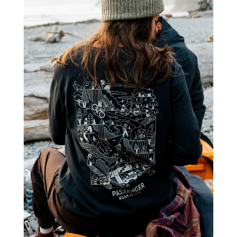 Roam Slow Damen Recyceltes Baumwoll Langarmshirt – Schwarz