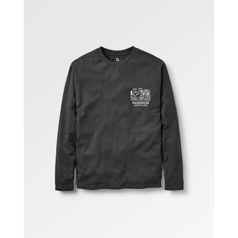 Roam Slow Herren Recyceltes Baumwoll Langarmshirt – Schwarz