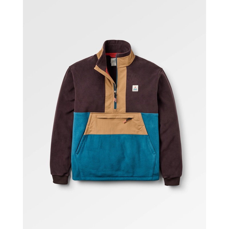 Woodland Hoodless 2.0 Recyceltes Polar Fleece  mit 1/2 Reiverschluss – Espresso/Tidal Blue