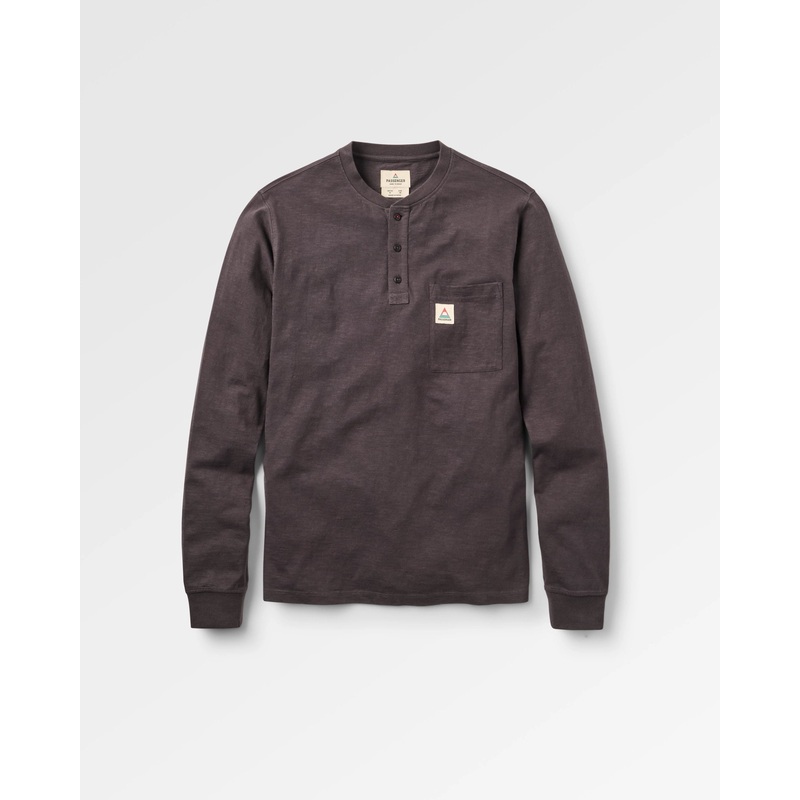 Headland Langarmshirt Slub Henley – Verwaschenes Schwarz
