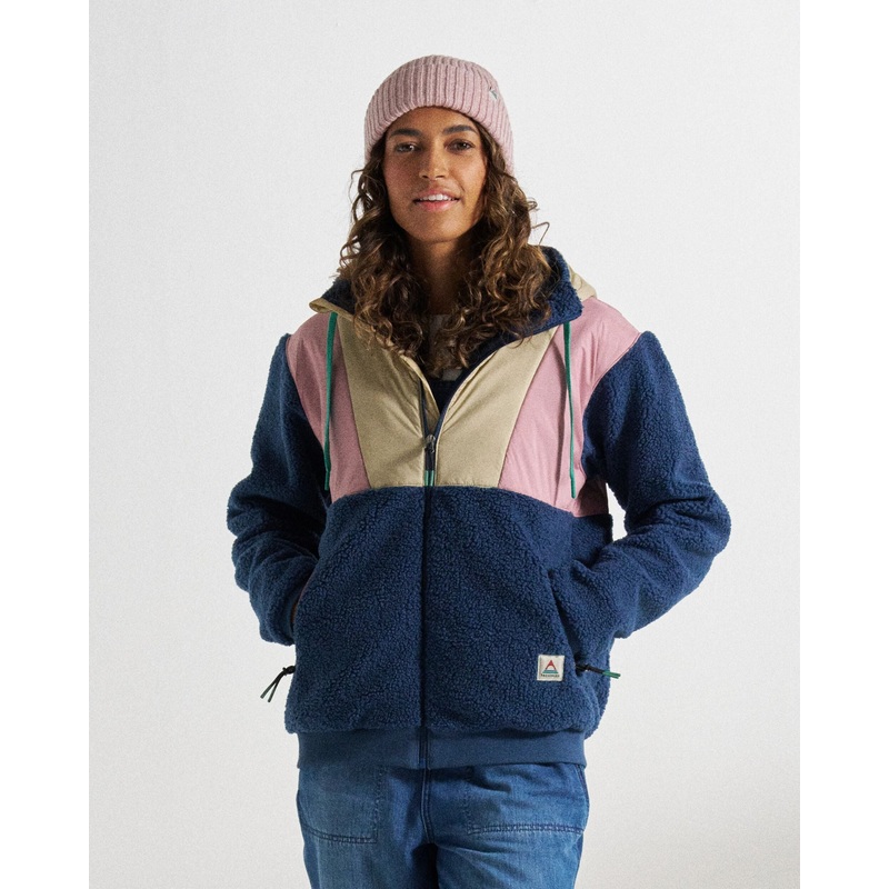 Joy Kapuzen-Sherpa-Fleece mit Reiverschluss – Dunkles Denim/Feder