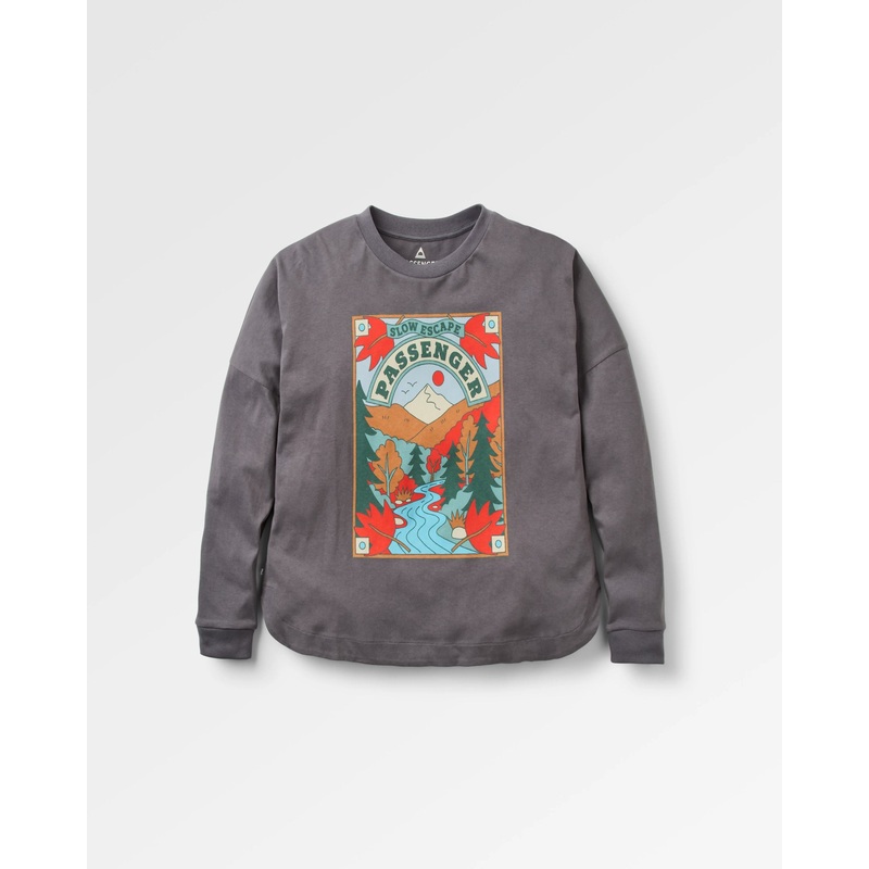 Rambling Recyceltes Baumwoll Langarmshirt – Holzkohle