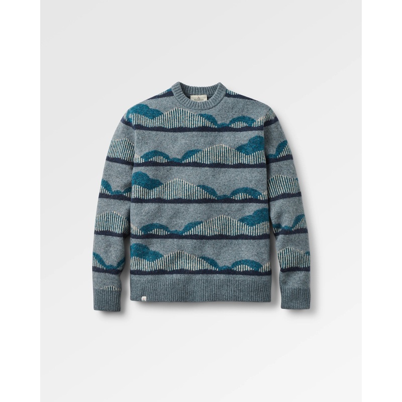 Seafoam Gemusterter Strickpullover – Gestreift Blau