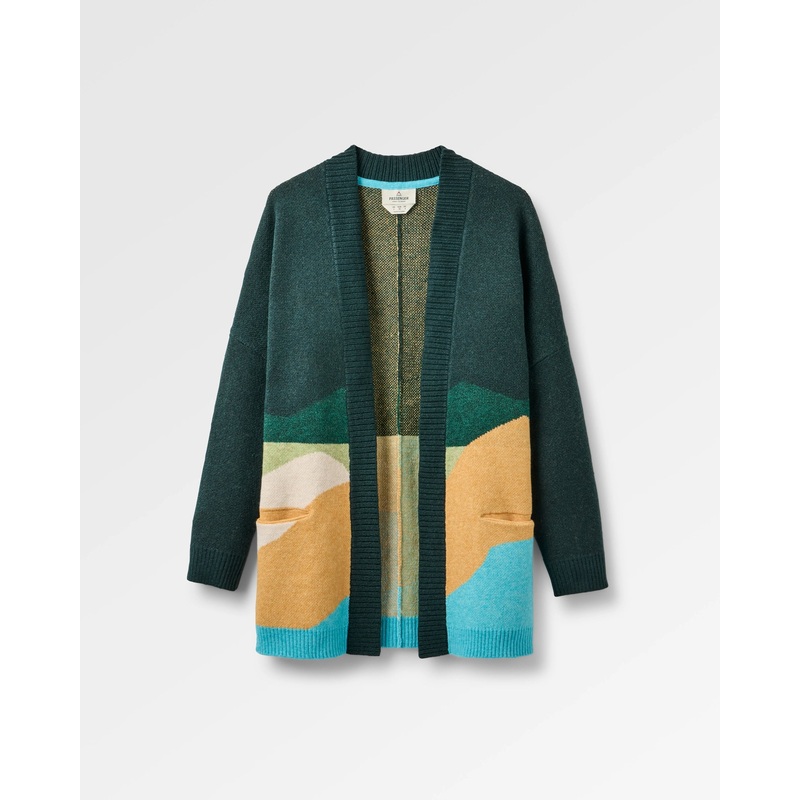 Szenische Recycelte Lange Strickjacke – Szenische Dunkler Farn