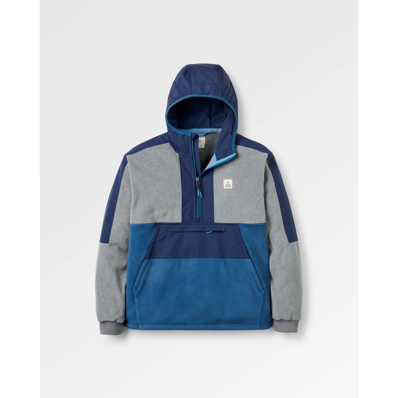 Woodland 2.0 Recyceltes Polar Kapuzen-Fleece mit 1/2 Reiverschluss – Grau Meliert/Dunkles Denim