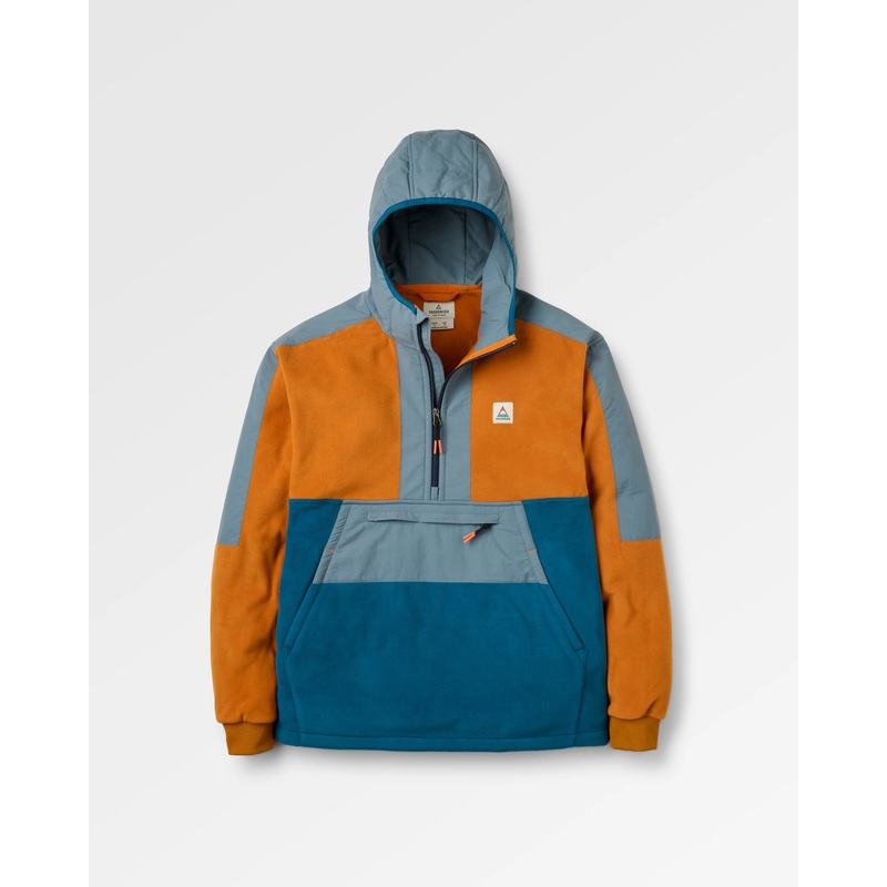 Woodland 2.0 Recyceltes Polar Kapuzen-Fleece mit 1/2 Reiverschluss – Retro Orange/Tidal Blue