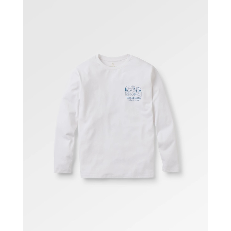 Roam Slow Herren Recyceltes Baumwoll Langarmshirt – Wei