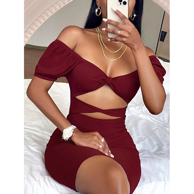 Cut Out Puff Sleeve Bodycon Dress