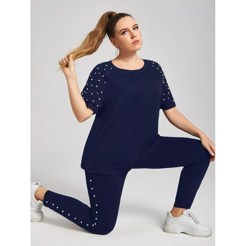 Plus Pearls Raglan Sleeve Tee With Leggings