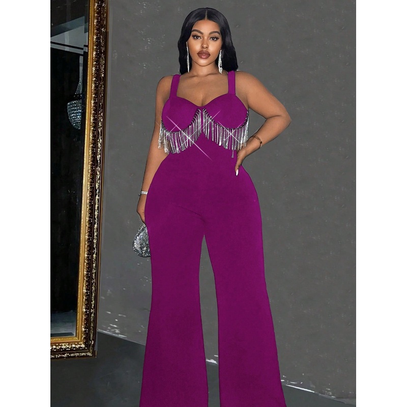 Maweii Plus Size Women’s Stylish Bead Decor Jumpsuit