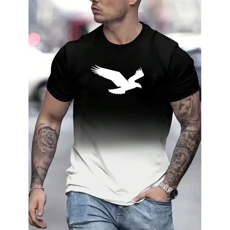 Men’s Digital Print Ombre Crew Neck Short Sleeve T-Shirt