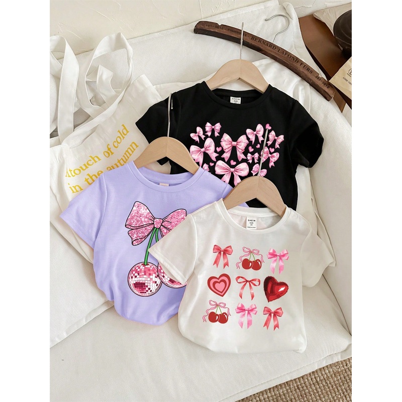 SHEIN Young Girl Multi-Pack Casual Cartoon Print T-Shirts