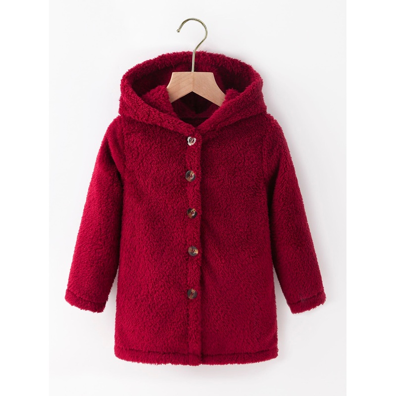 Young Girl Hooded Long Sleeve Fleece Reversible Coat