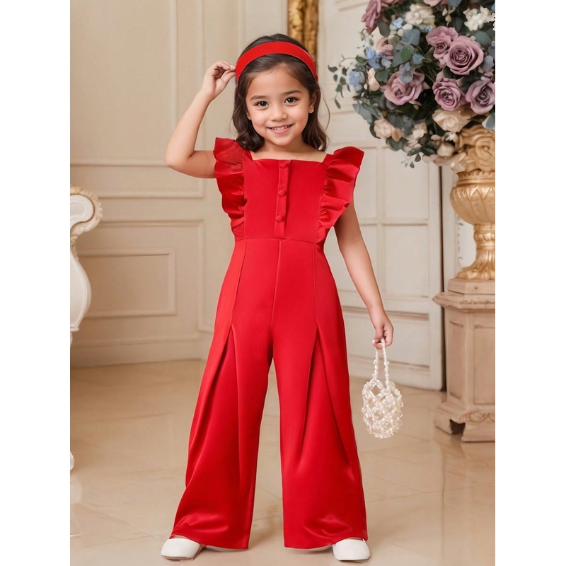 Young Girl’ Ruffle Trim Wide Leg Jumpsuit