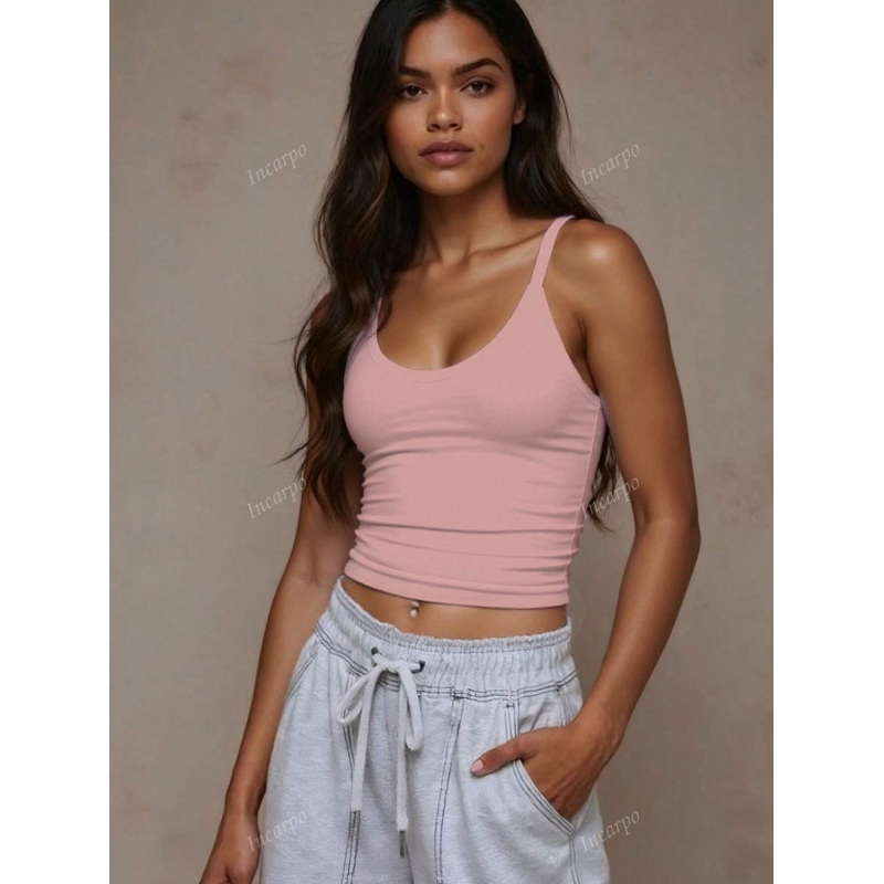 1pc Fashionable Sexy Women Solid Color Pleated Slim Fit Camisole Vest