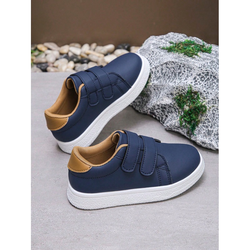 1 Pair Unisex Children Hook And Loop Casual Comfortable Non-Slip Flat Sneakers, Suitable For Outdoor