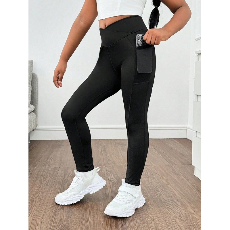 Young Girl Minimalist Comfy Casual Sports Waist Phone Pocket Tight Leggings