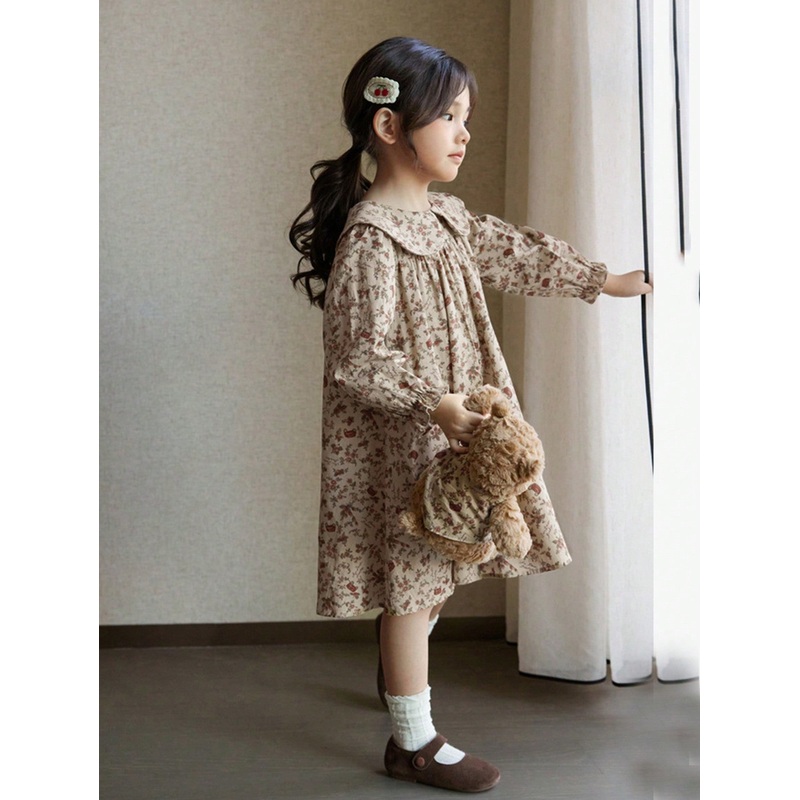 Young Girl Ditsy Floral Print Peter Pan Collar Smock Dress