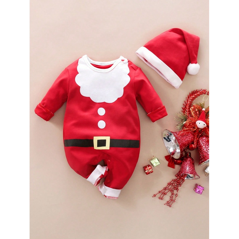 Yierying Infant/Baby Boys Cute Santa Claus White Beard Pattern Long Sleeve Casual Outfit Set