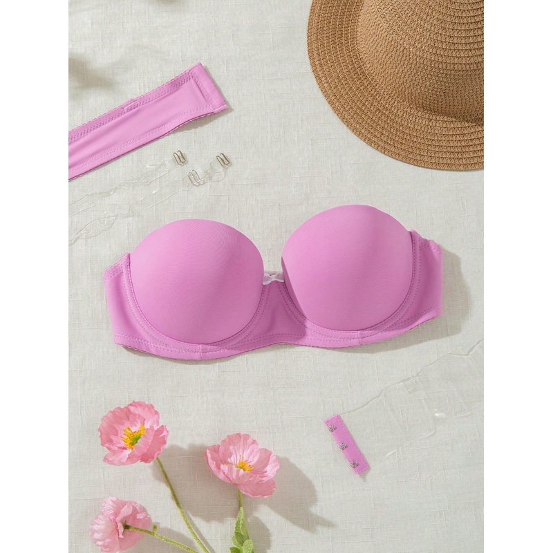 1 Pc Women’s Plain Bowknot Decor Underwire Bandeau Bra