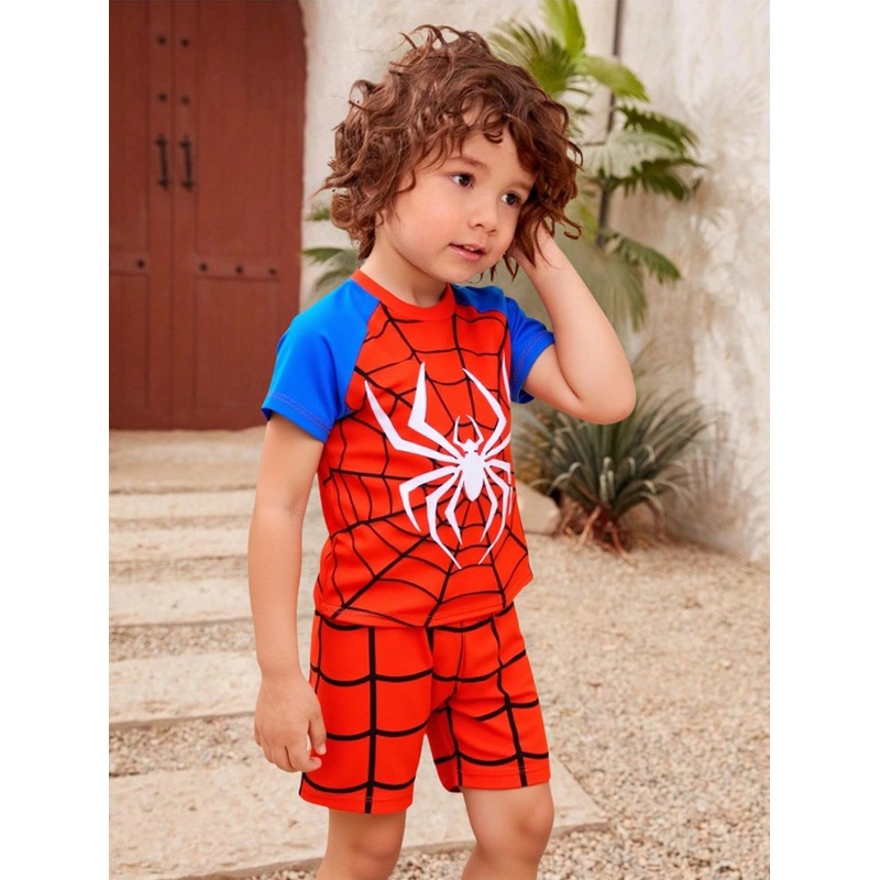 Young Boy Round Neck Spider Web Printed Short Sleeve T-Shirt And Shorts Casual Set For Summer