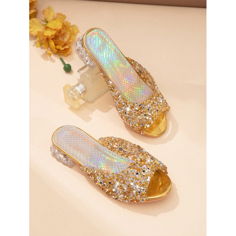 1 Pair Summer Fashion Crystal Heel Little Girls High Heel Sandals