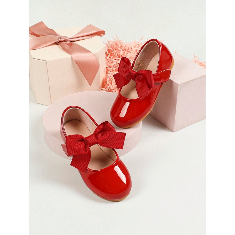 1 Pair Girls’ Casual Flats With Bow Decor