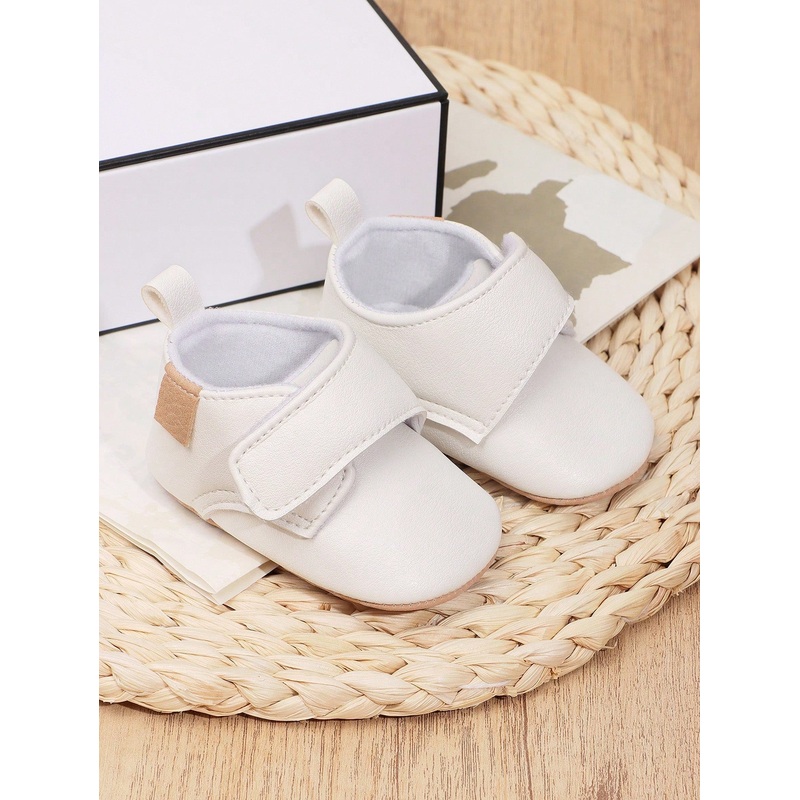 1 Pair Plain Color PU Hook And Loop Design Flat Non-Slip First Walkers For Newborn Baby Boys