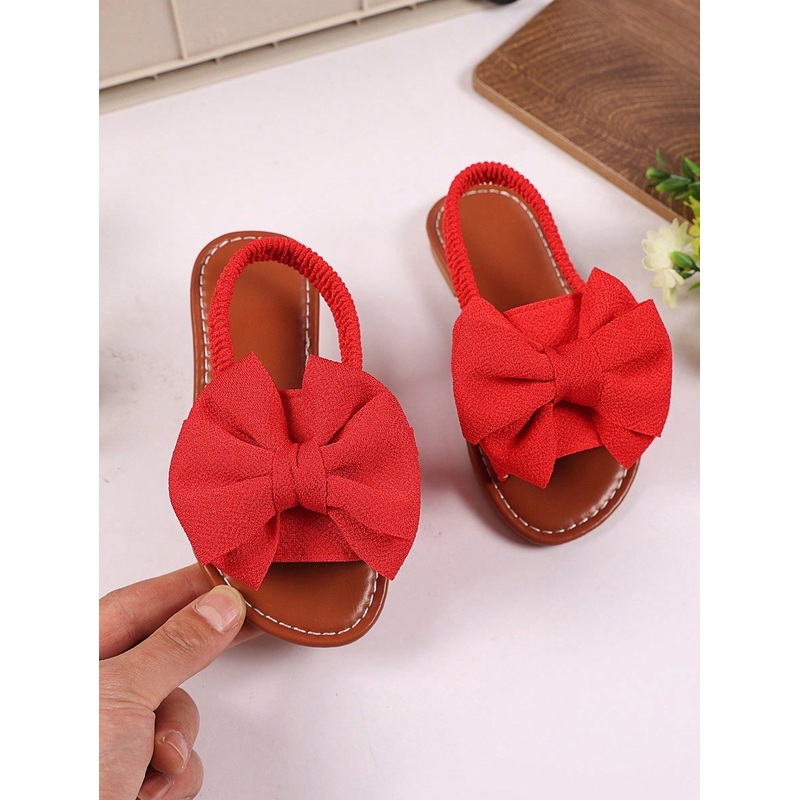 1 Pair Plus Size Toddler/Little Girls Red Flat Sandals With Woven Butterfly Decor
