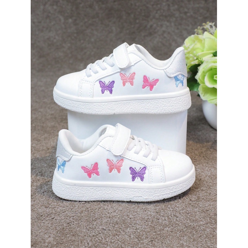 1 Pair Kids Unisex Versatile Casual Hook And Loop White Sneakers