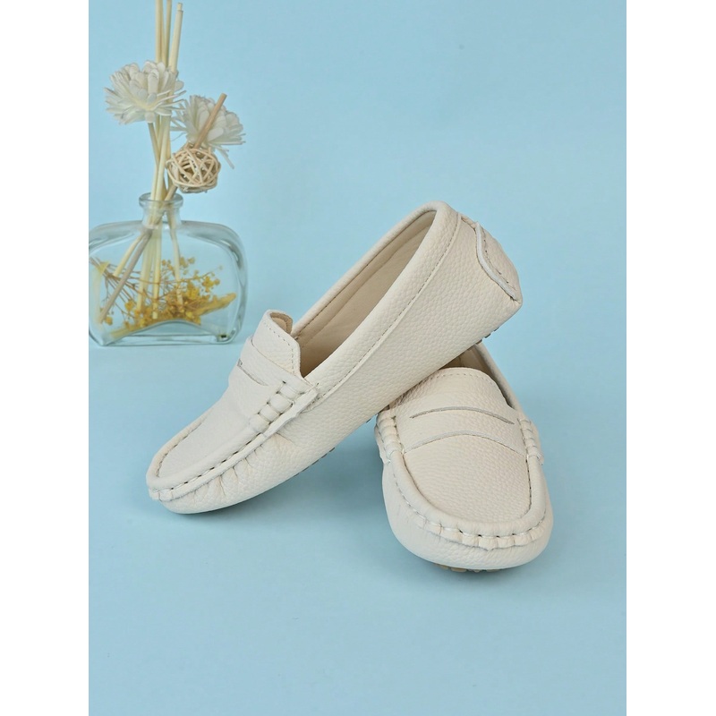 1 Pair Beige Soft Flat Loafers For Boys And Girls