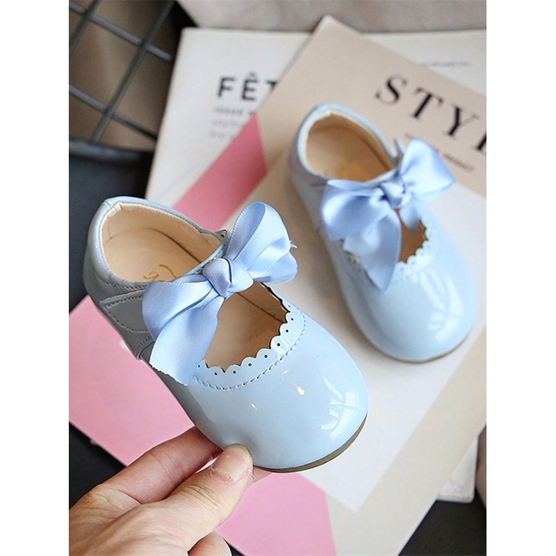 1 Pair Girls Shiny Bow Patent Leather Flats