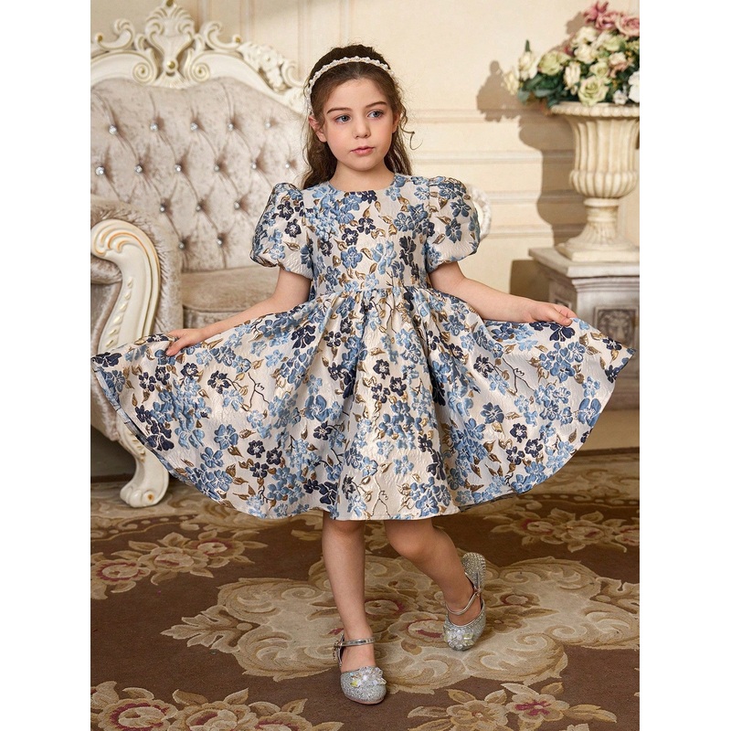 Young Girl Simple Fashion Casual Daily Floral Print Short Sleeve Dress