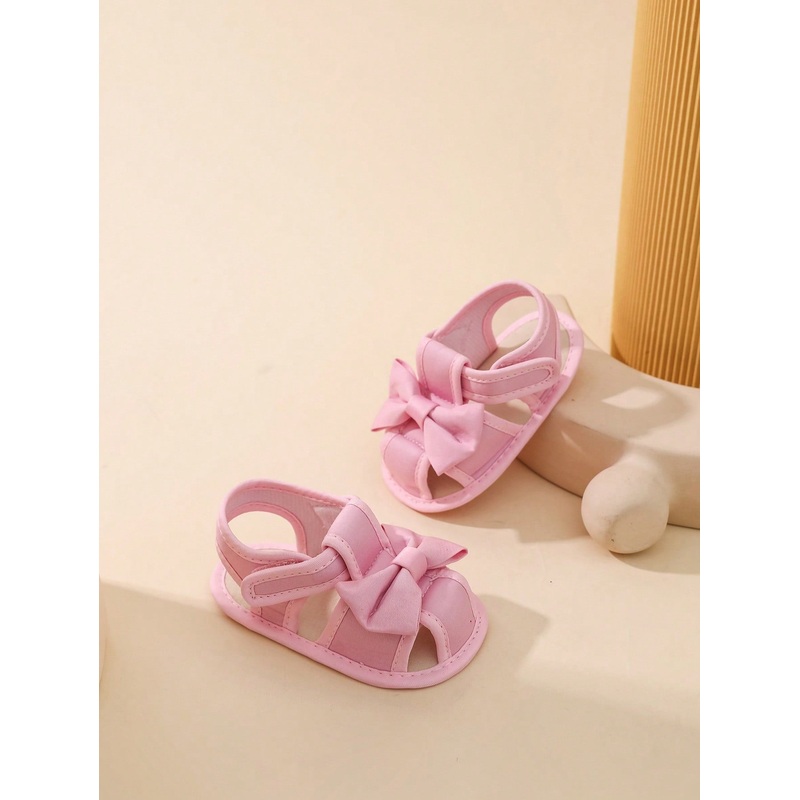 0-1 Years Old Infant Sandals With Bowknot Adhesive Soft Sole Toddler Walking Shoes