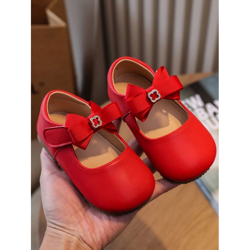 1 Pair Of Baby Girls Bow Decorative Hook And Loop Fashion Flats