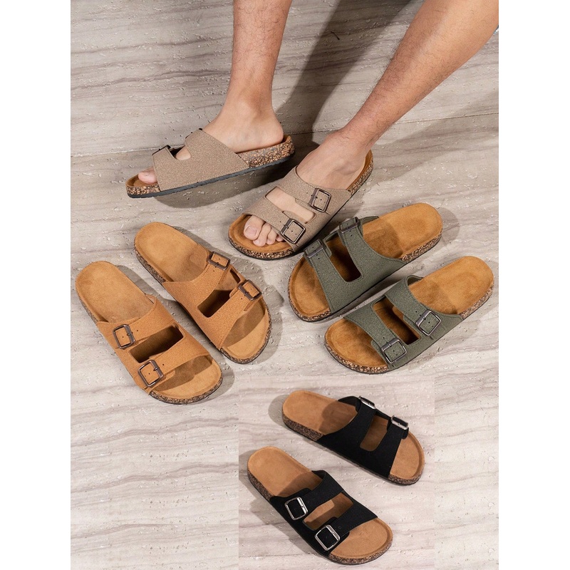 Men & Women & Teenagers Spring/Autumn Casual Solid Color Suede Upper Soft Cork Texture Adjustable Hook & Loop Closure Orthopedic Comfortable Slip-On Slippers