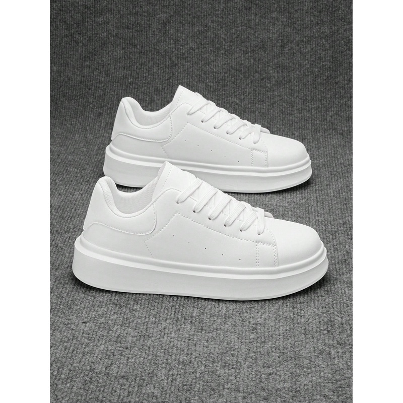 (Size Run Small) Men’s Premium Simple Solid Color Lace-Up Increase Height Casual Sneakers