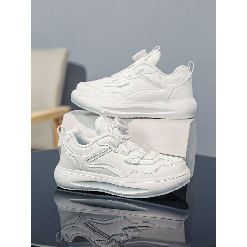 1 Pair Kids Fashion Faux Leather Strap Solid Color Splicing Sneakers