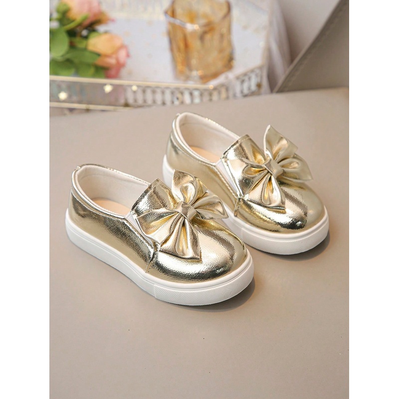 1 Pair Girls Fashion Casual Slip-On Sneakers With Bowknot Decor