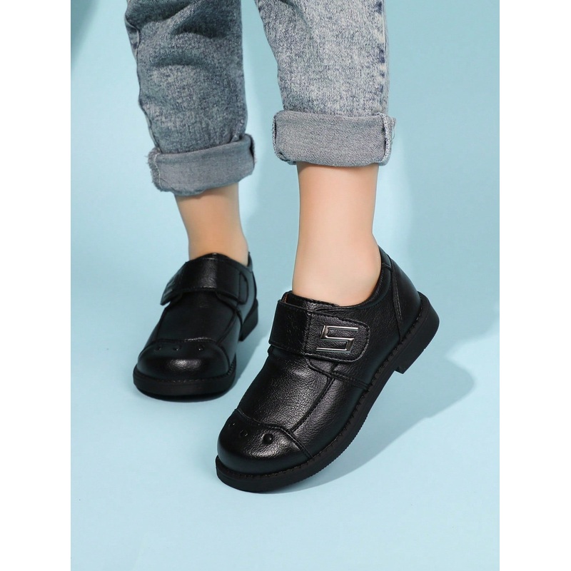 1 Pair Boys’ Fashion Stylish Leather-Look Hook And Loop Dress Shoes
