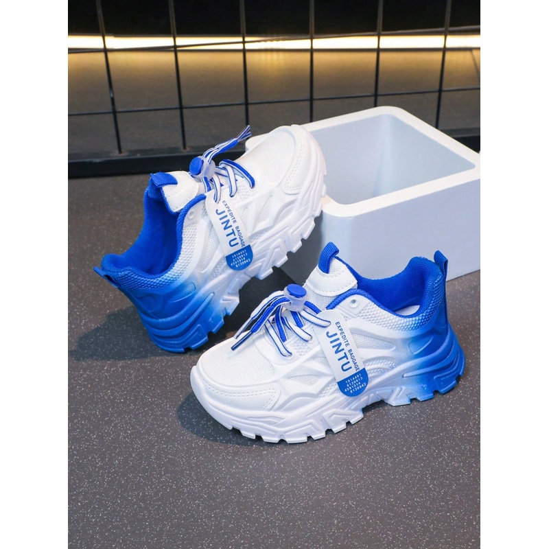 1 Pair Kids Girls Fashionable Gradient Color PU Casual Sports Shoes