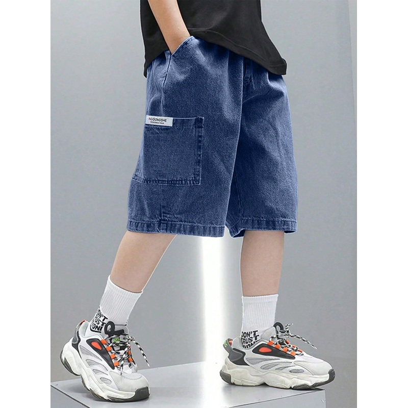 1pc Boys’ Loose Denim Shorts, Casual Knee-Length Pants For Big Kids Summer