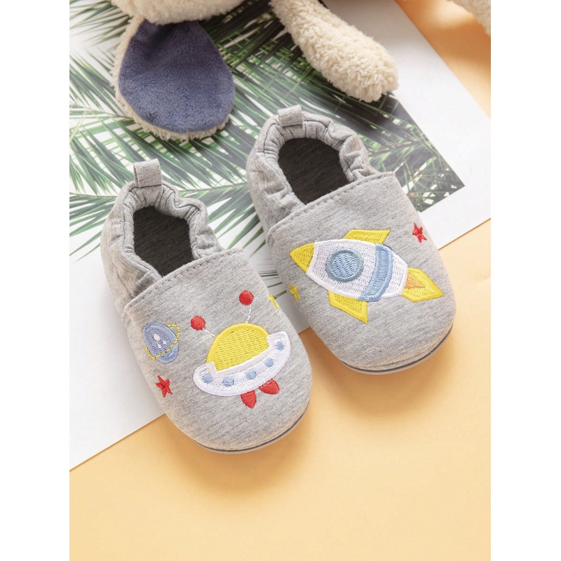 1 Pair Cartoon Rocket Embroidered Anti-Slip Soft Sole Indoor Floor Shoes For 1 Year Old Toddler