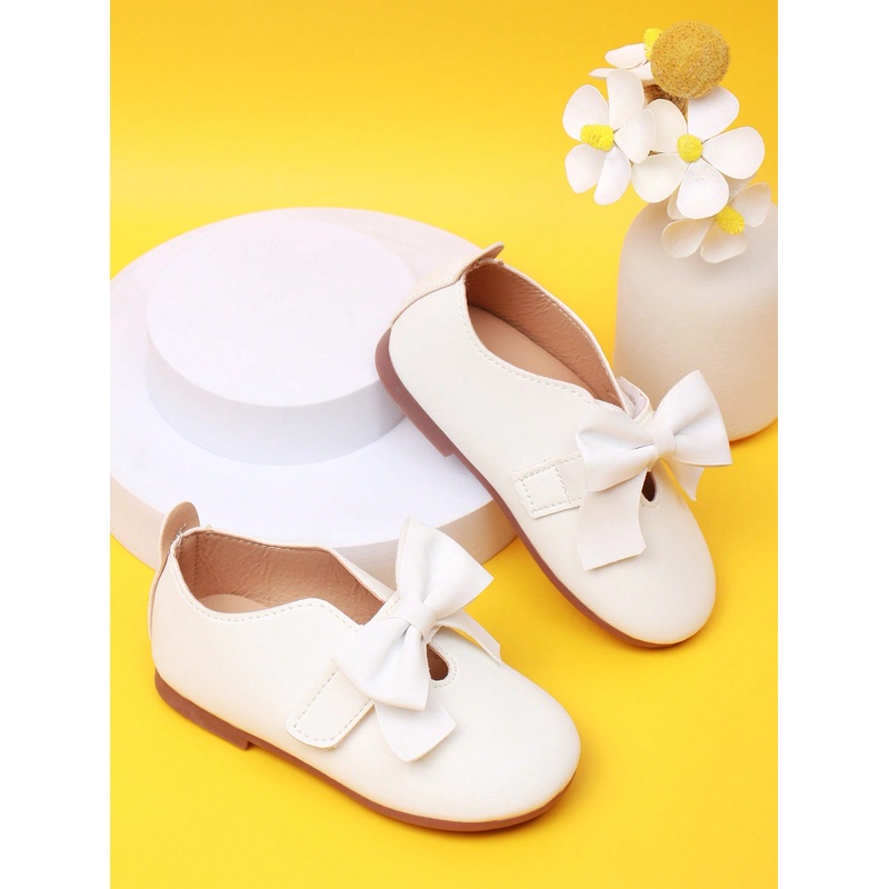 1 Pair Baby Girls White Hook And Loop Casual Flat Comfortable Shoes