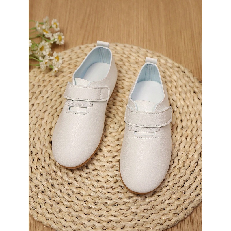 1 Pair Boys & Girls PU Leather Hook And Loop Fastener Casual Simple Versatile British Style Fashion Flat Shoes