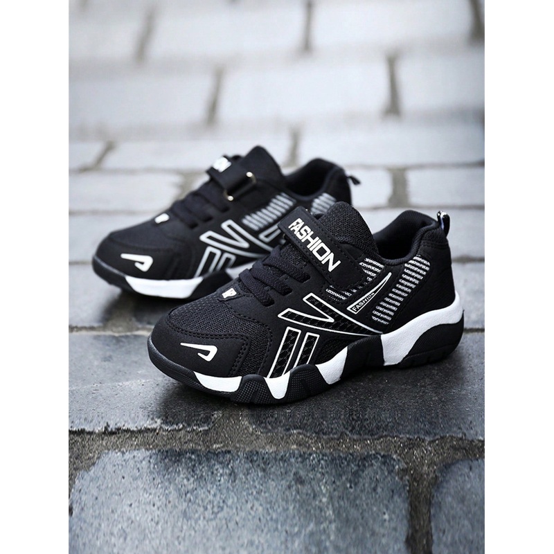 1pair Unisex Kids’ Durable Casual Sneakers With Color Block Design