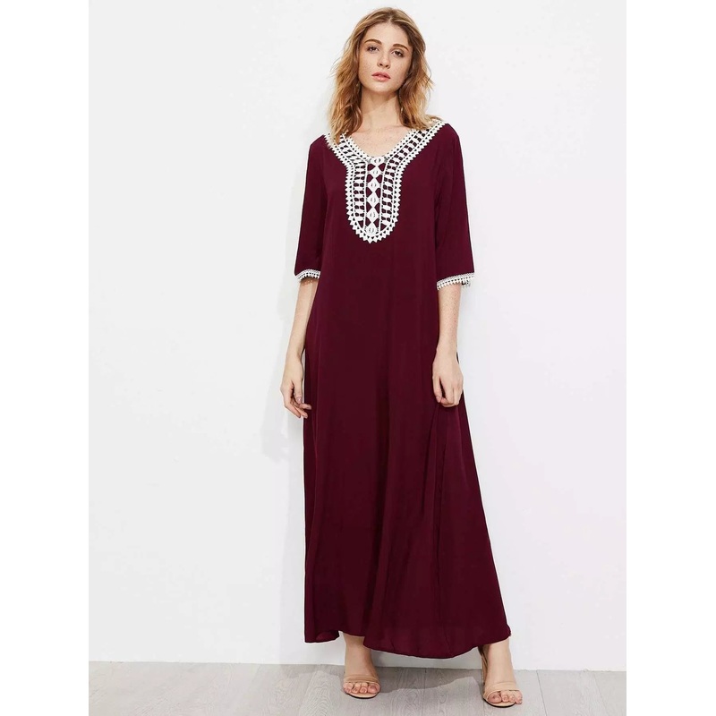 Contrast Crochet Trim Full Length Dress