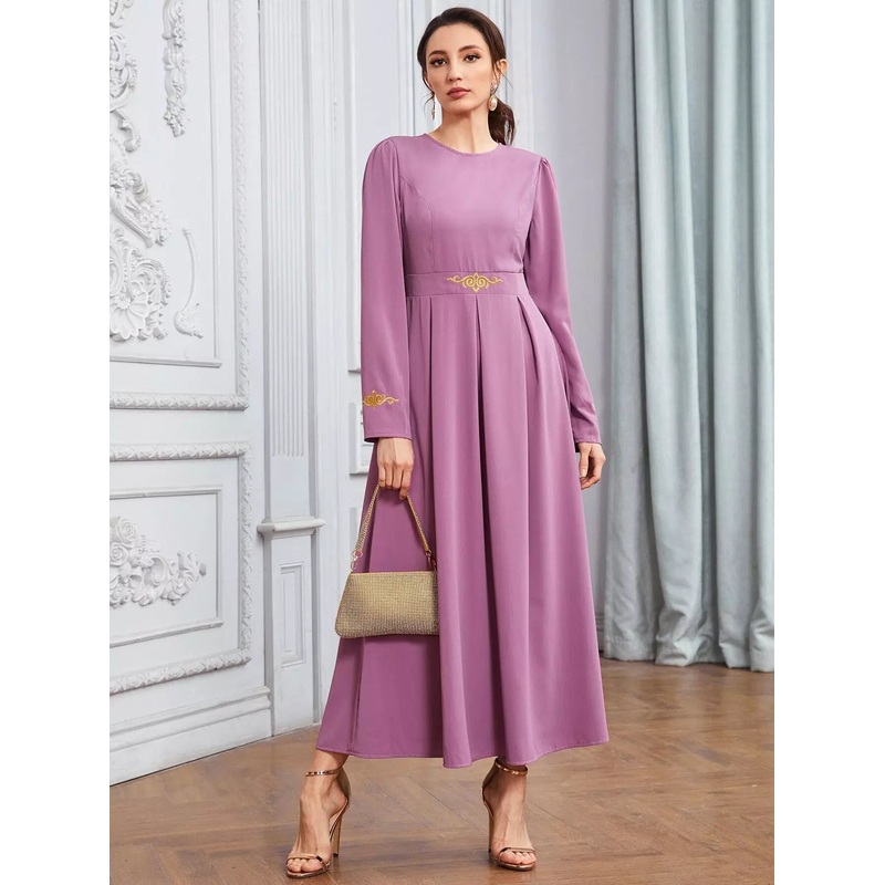 Crew Neck Embroidery A-Line Dress