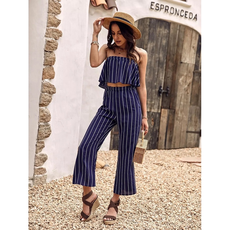 Striped Crop Tube Top With Pants