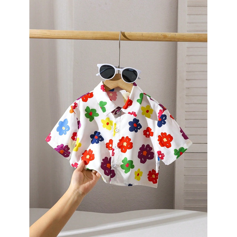 Young Girl Street Style Graffiti Printed Short Sleeve Cropped Shirt